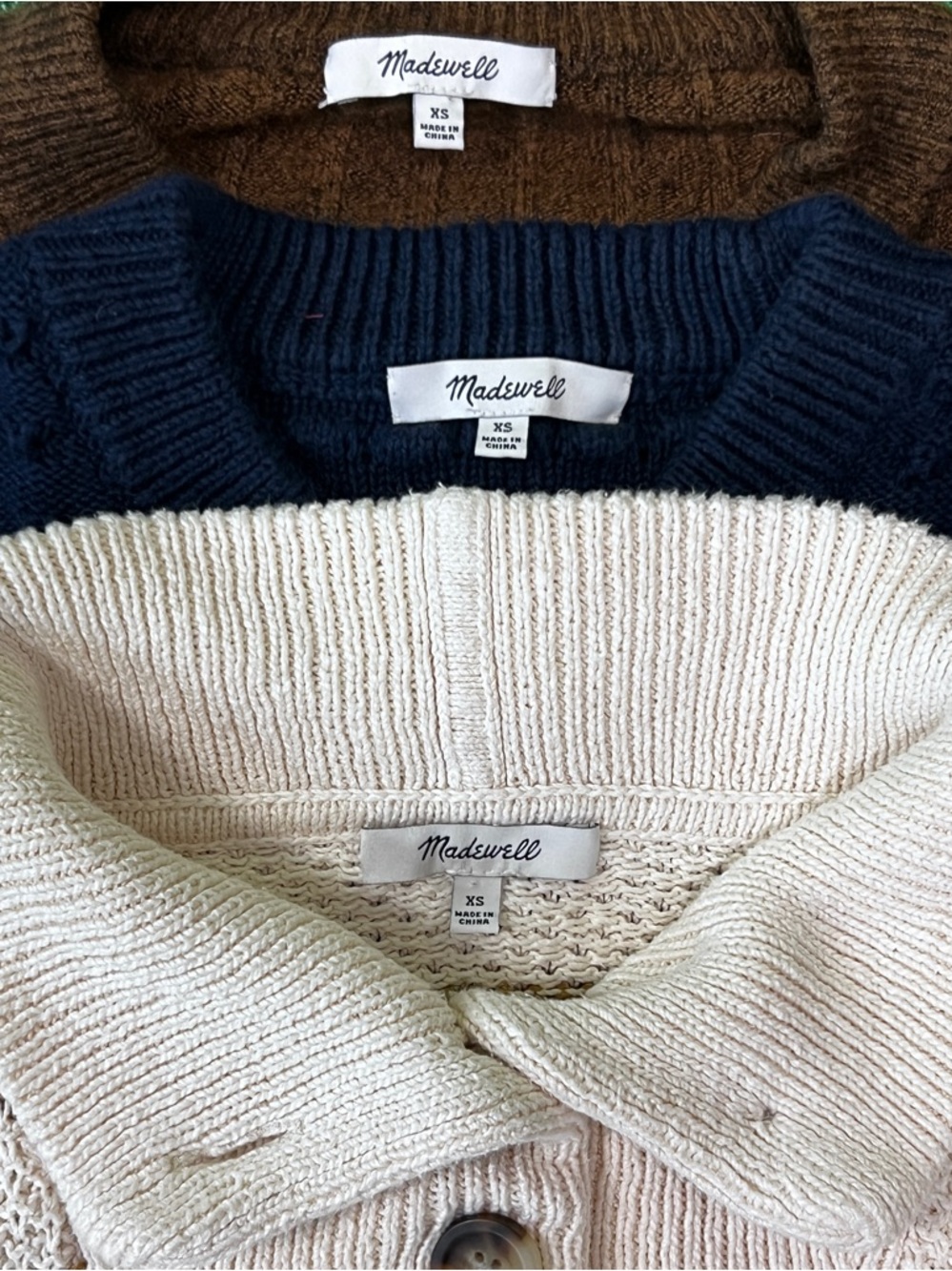SZ XS Madewell Sweater Bundle Textured Cream, Navy & Brown Knit Sweaters